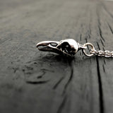 Tiny Sterling Silver Raven Skull Charm Necklace- Solid Hand Cast 925 Sterling Silver - Unique Nature Gift For Her