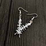 Silver Sitka Spruce Tree Silhouette Earrings  Solid Cast 925 Sterling Silver Polished Finish