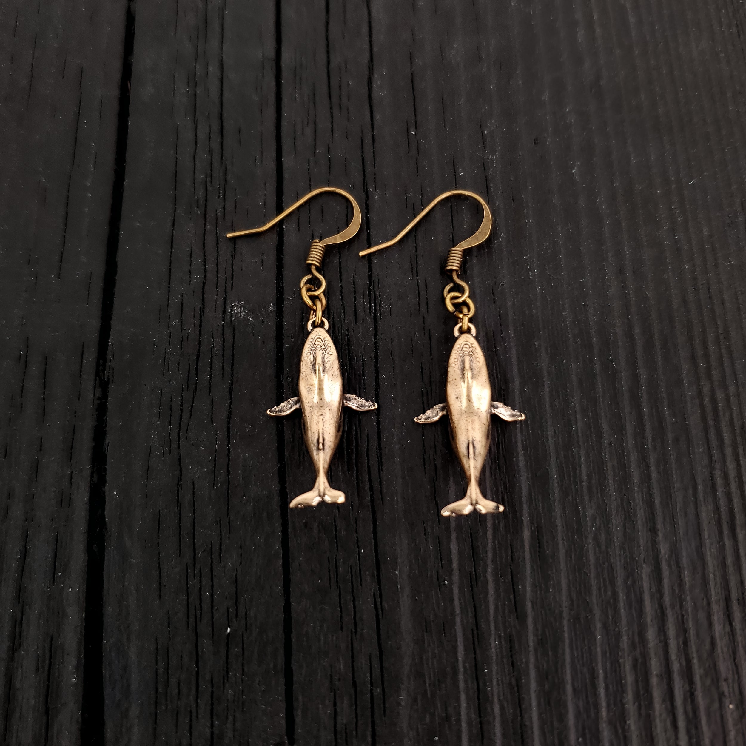 Breaching Humpback Whale Earrings - Solid Hand Cast Bronze - Polished Finish - Jewelry Gift for or Her