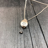 Cat Paw Print Tear Drop Cremation Ash Urn Necklace - Sterling Silver on Stainless Steel - Custom Engraved Personalised Mourning Pet Urn