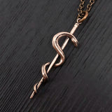 Rod Of Asclepius Pendant Necklace -Solid Hand Cast Bronze - Staff of Aesculapius - Medical First Responder Unisex Jewelry Gift
