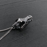 Grey Wolf Skull Pendant Necklace - Solid Sterling Silver - Dark Oxidized Finish - Multiple Chain Lengths - Animal Jewelry