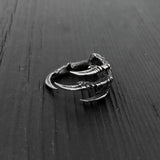 Raven Claw Talon Wrap Ring - Solid Hand Cast Silver Plated White Bronze - Crow Foot Statement Jewelry