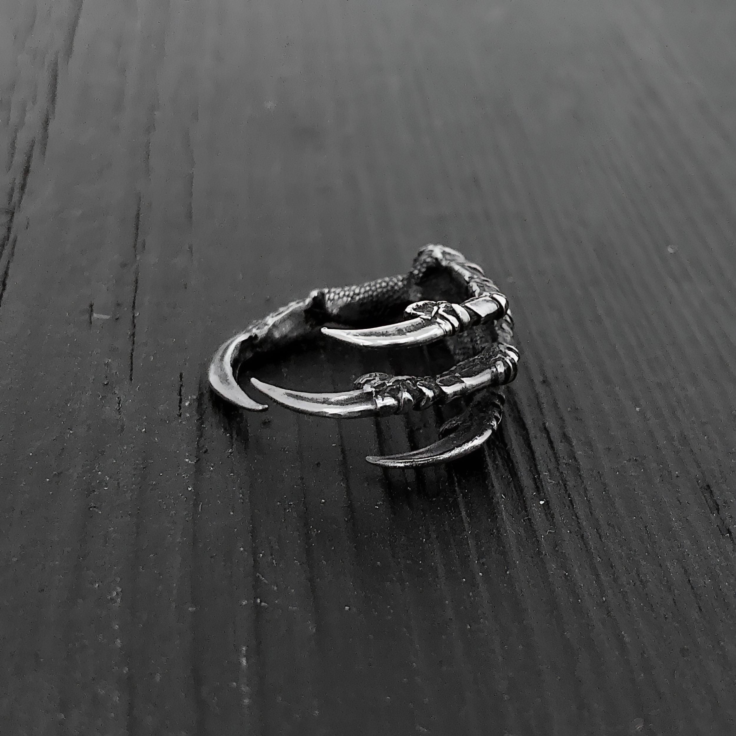 Raven Claw Talon Wrap Ring - Solid Hand Cast Silver Plated White Bronze - Crow Foot Statement Jewelry