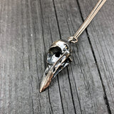 Antique Silver Crow Skull Cremation Urn Pendant Necklace - Solid Hand Cast Anatomically Correct Bird Skull Memorial Keepsake