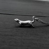 Diving Sea Otter Pendant Charm Necklace - Solid 925 Sterling Silver- Oxidized Hand Polished Finish - Multiple Chain Lengths - Animal Jewelry