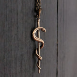 Rod Of Asclepius Pendant Necklace -Solid Hand Cast Bronze - Staff of Aesculapius - Medical First Responder Unisex Jewelry Gift