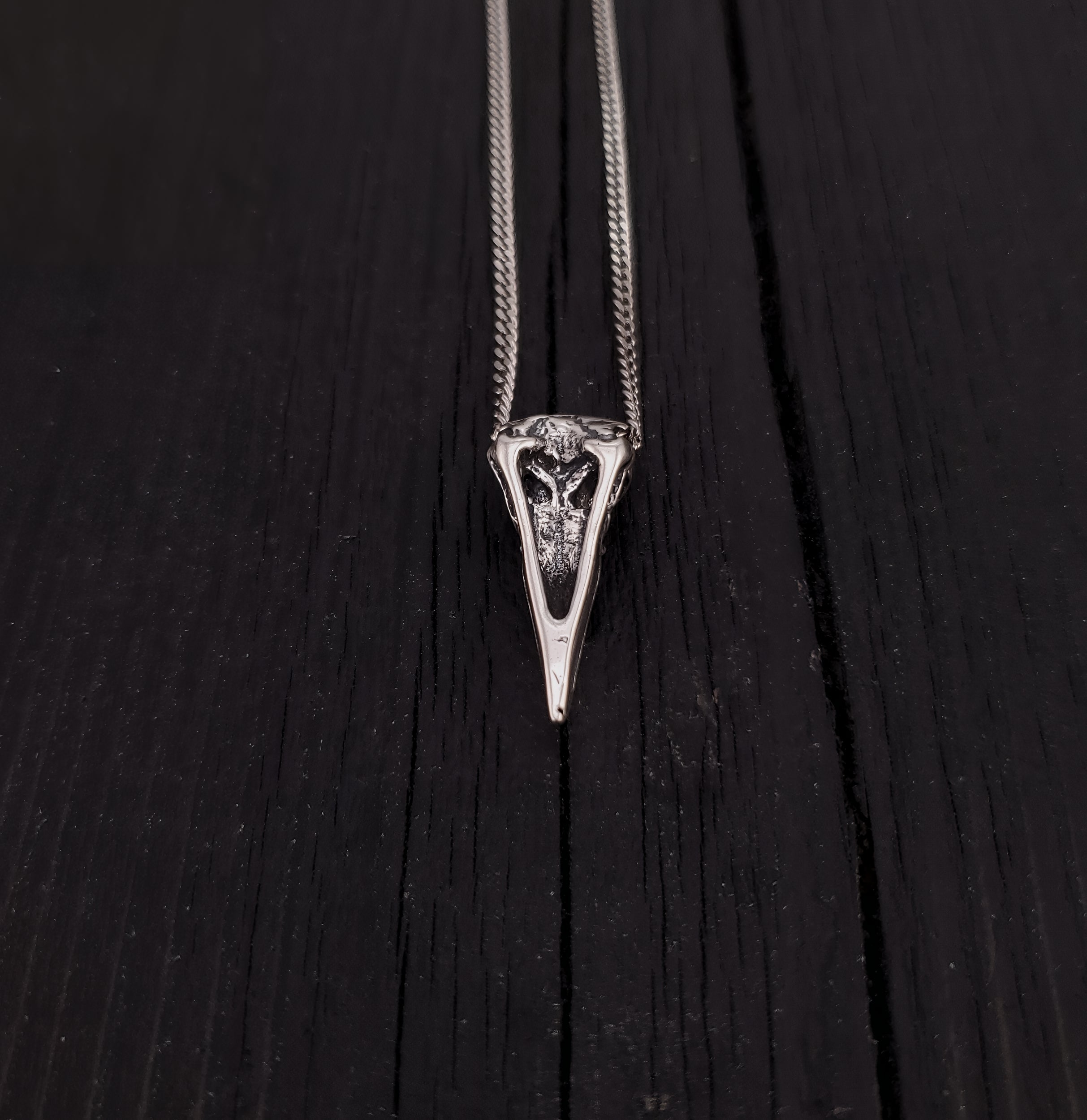 Raven Skull Necklace - Solid Cast 925 Sterling Silver - Polished Finish - Unisex Bird Skull Gift For Him or Her - Multiple Chain Options