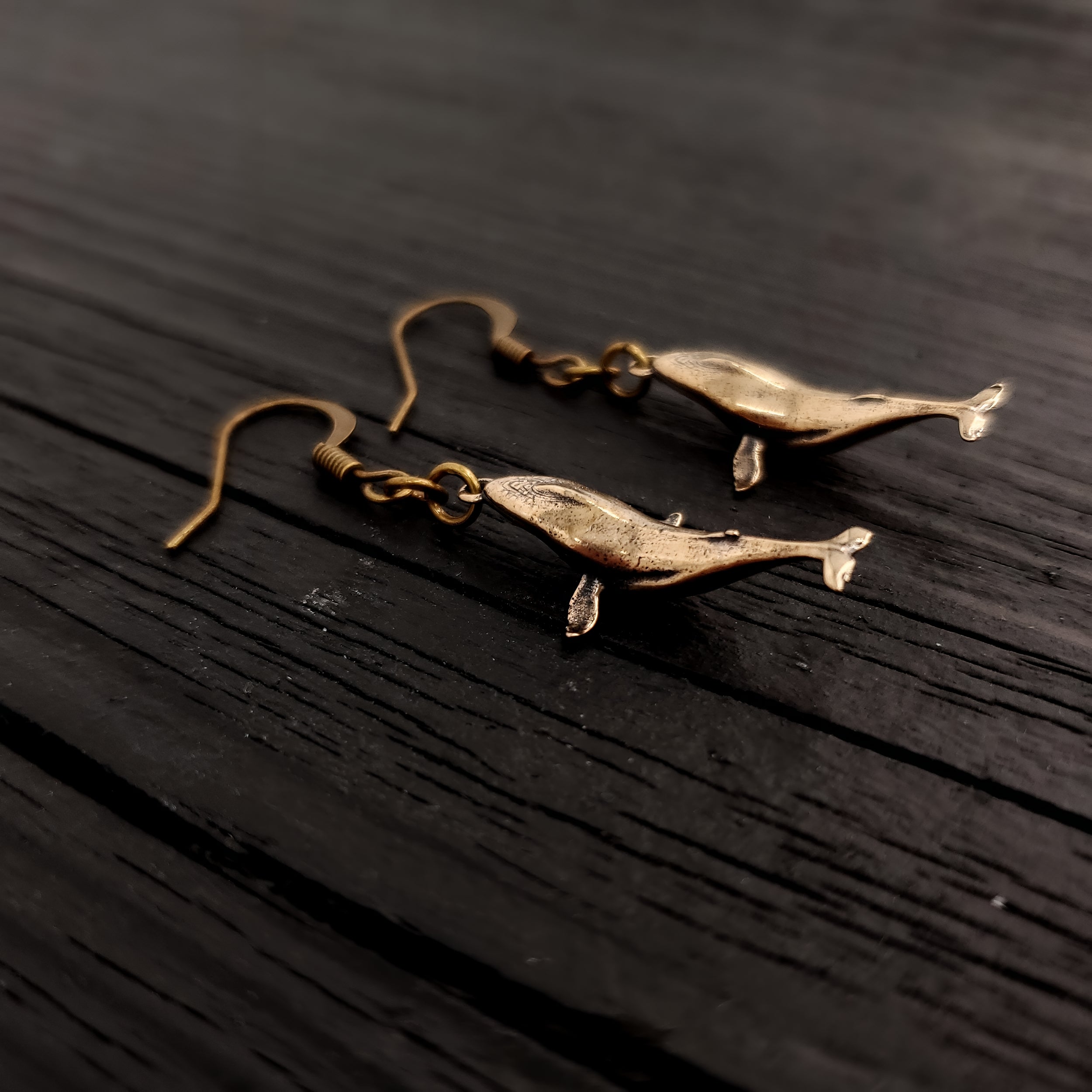 Breaching Humpback Whale Earrings - Solid Hand Cast Bronze - Polished Finish - Jewelry Gift for or Her