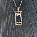 Small Guillotine Charm Pendant Necklace - Solid Hand Cast Bronze - Polished Oxidized Finish - Three Dimensional Detail