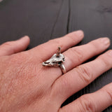 Unicorn Skull Ring – Silver Plated Fantasy Statement Ring with Spiral Horn Accessory