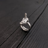 Unicorn Skull Ring – Silver Plated Fantasy Statement Ring with Spiral Horn Accessory