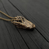 Alligator Skull Necklace - Solid Bronze Pendant Jewelry With Oxidised Bronze Chain
