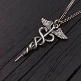 Caduceus Necklace Sterling Silver - Medical Symbol Jewelry With Winged Staff Pendant