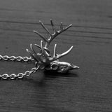 Stag Deer Skull Pendant Sterling Silver Necklace With Ten Point Rack Charm