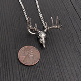 Stag Deer Skull Pendant Sterling Silver Necklace With Ten Point Rack Charm