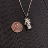 Chess Knight Necklace - Sterling Silver 3D Horse Head Pendant with Oxidized Finish