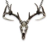 Stag Deer Skull Pendant Sterling Silver Necklace With Ten Point Rack Charm