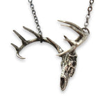 Stag Deer Skull Pendant Sterling Silver Necklace With Ten Point Rack Charm