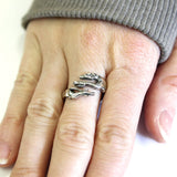 Sterling Silver Greyhound Ring – Sculptured Wrap Band with Oxidized Finish
