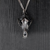 Wolf Skull Necklace - Hand Carved Sterling Silver Pendant with Dark Oxidized Finish