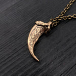Engraved Bronze Wolf Claw Necklace Wolf Claw Pendant Necklace - Moon Raven Designs