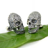 Sugar Skull Cufflinks – Oxidized Bronze Floral Skull Accessories by Moon Raven Designs