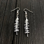 Silver Sitka Spruce Tree Silhouette Earrings  Solid Cast 925 Sterling Silver Polished Finish
