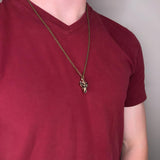 Wolf Skull Necklace - Bronze Skull Pendant With Detailed Carved Wolf Jewelry