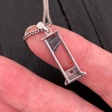 Small Guillotine Charm Pendant Necklace - Solid Hand Cast Bronze - Polished Oxidized Finish - Three Dimensional Detail