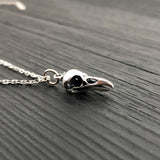 Raven Skull Charm Sterling Silver Necklace - Tiny Bird Skull Pendant With Open Beak Design