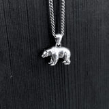 Grizzly Bear Skull Necklace - Solid Sterling Silver - Three Dimensional Detail - Polished Oxidized Finish - Multiple Chain Lengths