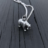 Grizzly Bear Necklace - Sterling Silver Skull Pendant with Oxidized Finish
