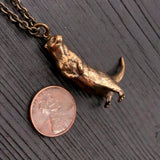 Otter Pendant Necklace – Hand Carved Standing Otter Charm Bronze Jewelry
