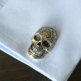 Sugar Skull Cufflinks – Oxidized Bronze Floral Skull Accessories by Moon Raven Designs