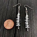 Sterling Silver Tree Earrings – Hand Cast Evergreen Spruce Silhouette Jewelry