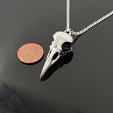 Raven Skull Necklace - Sterling Silver Pendant With Detailed Bird Skull Design
